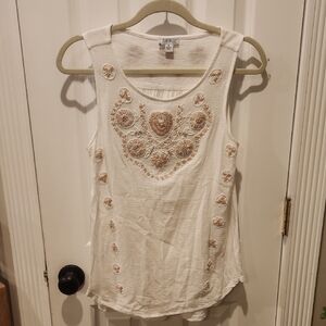 Lucky Brand Cream Embroidered Tank Top